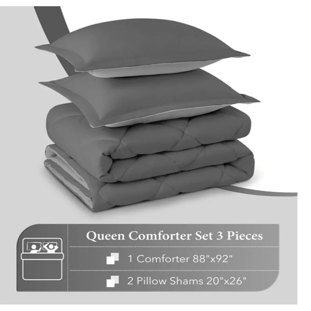 downluxe Queen Comforter Set - Charcoal and Grey Queen Comforter, Soft Beddin...